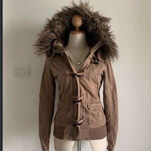 Abercrombie & Fitch Tan jacket with Fur Hood